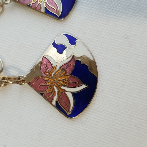 Vintage Clip On Goldtone Cloisonne Earrings - Picture 3 of 3